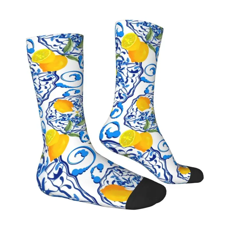 Custom Cute Mediterranean Summer Fruit Lemons Tiles Socks Men Women Warm 3D Printing Football Sports Socks