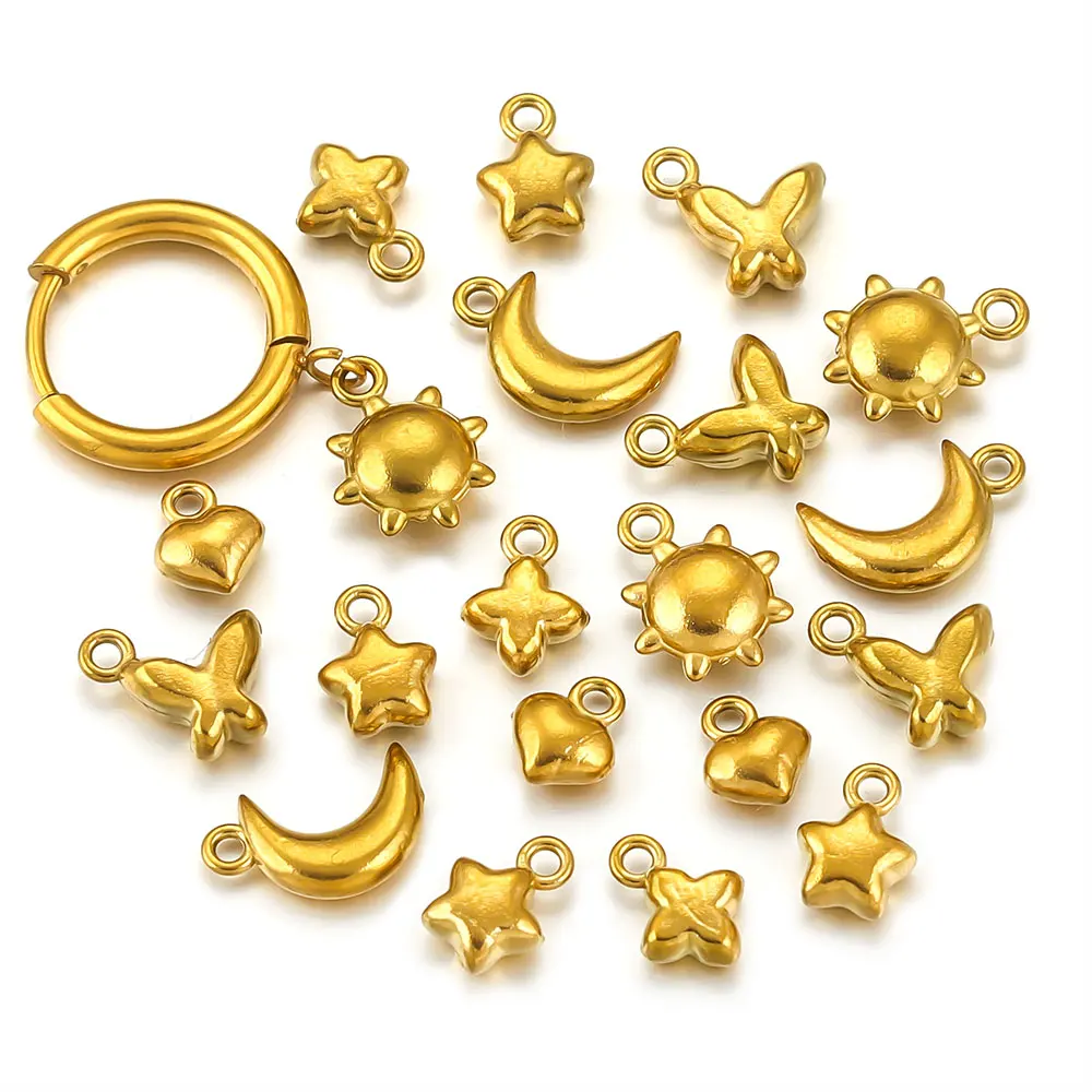 

20pcs/lot Stainless Steel Charms Pentagram Variety Gold Plated DIY Earrings Bracelets Craft Jewelry Making Accessories Materials