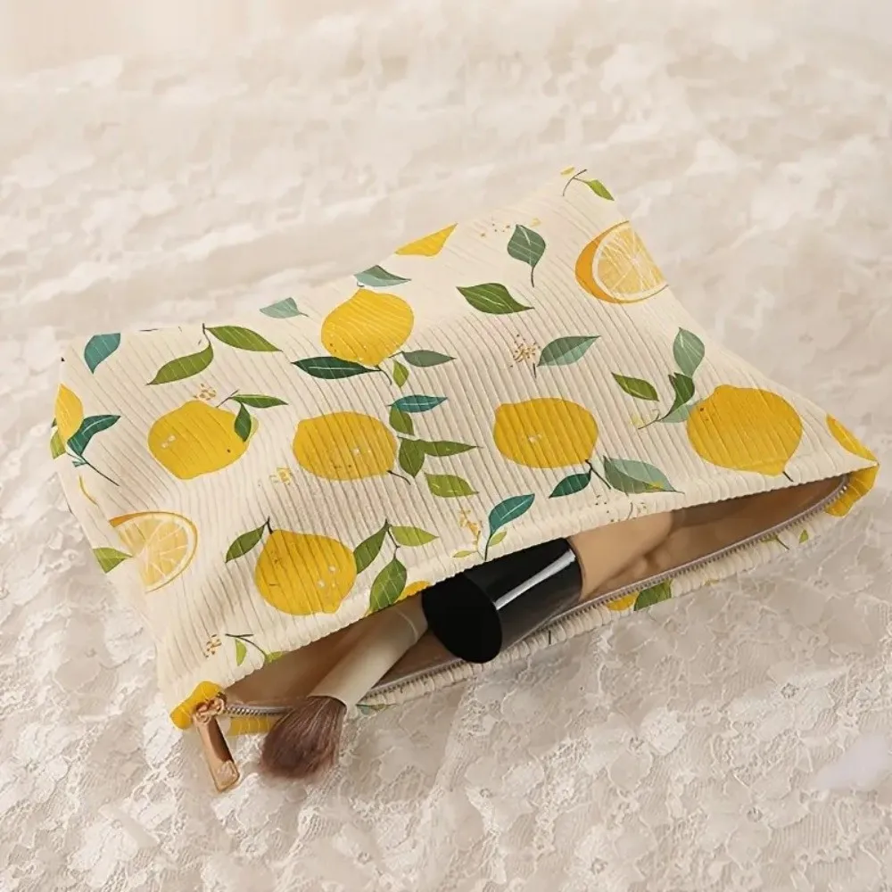 New Yellow Lemon Cosmetic Bag Korean Style with Zipper Makeup Case Polyester Toiletry Bag for Outdoor Travel