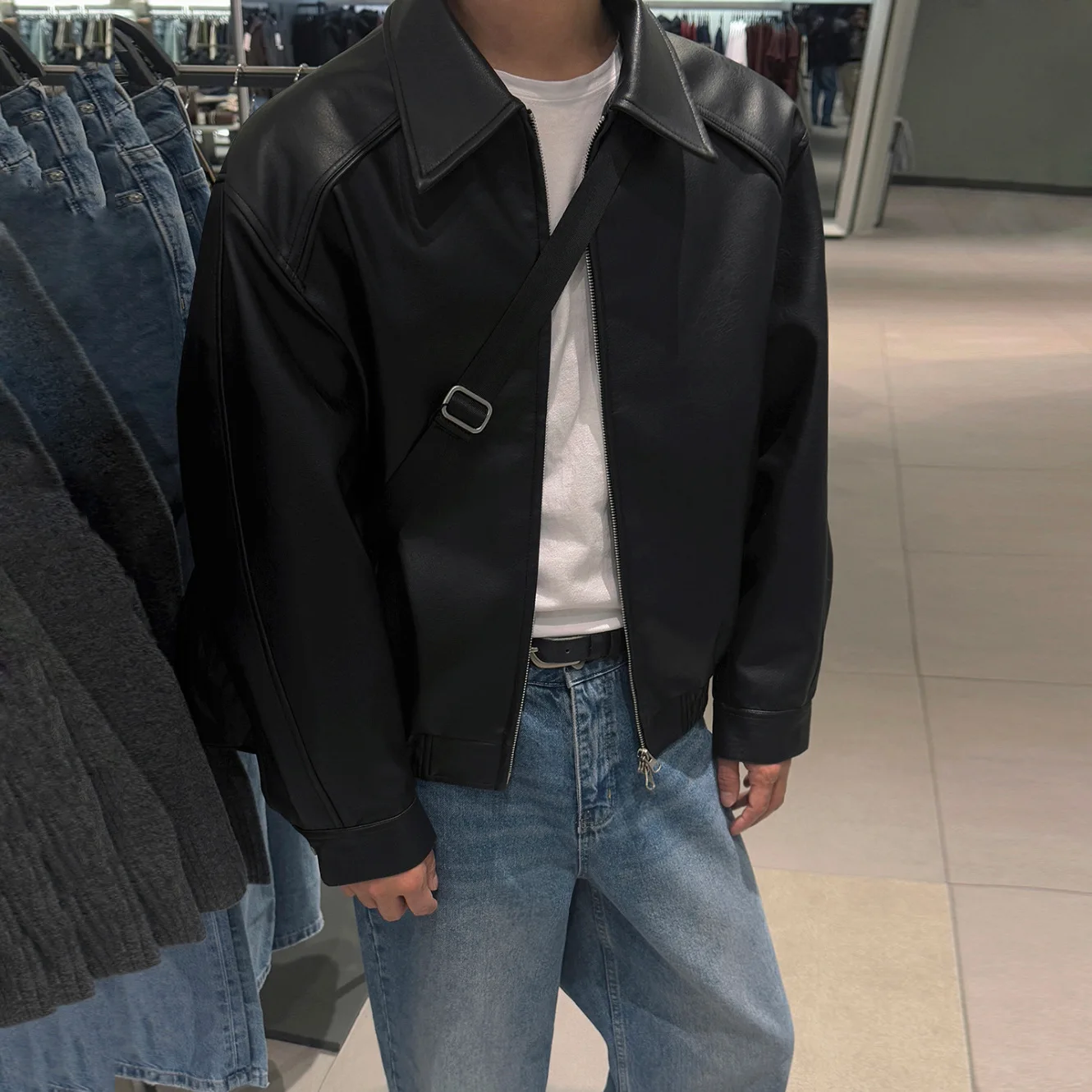 Short Leather Jacket Men's Autumn Loose Casual Lapel Jacket for Commuting Style