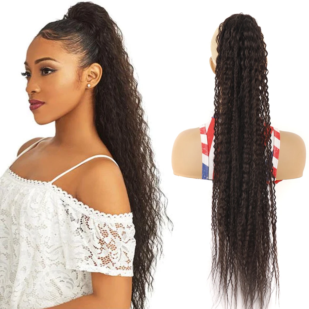 32inch Long Synthetic Curly Ponytail Extensions Clip in Drawstring Ponytail Wig Water Wave Afro Pony Tail Women Hairpiece False