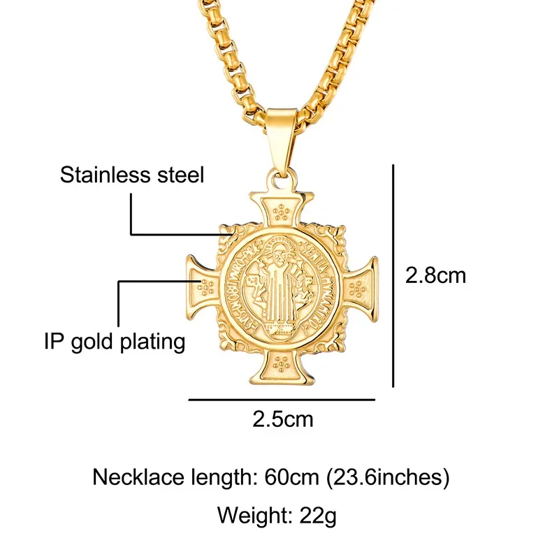 San Benito Necklace Stainless Steel For Men Women Gold/Silver Color Metal St Benedict Cross Choker Religious Jewelry