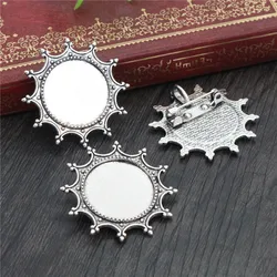 5pcs 20mm Inner Size Antique Bronze and Antique Silver Plated 3 Style Brooch Pin Flower Style Cabochon Base Setting
