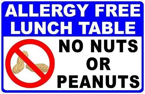 Metal Sign Great Aluminum Tin Sign Allergy Free Lunch Table Sign No Nuts or Metal Post for Nut Allergy Safety 8 X 12 Inch