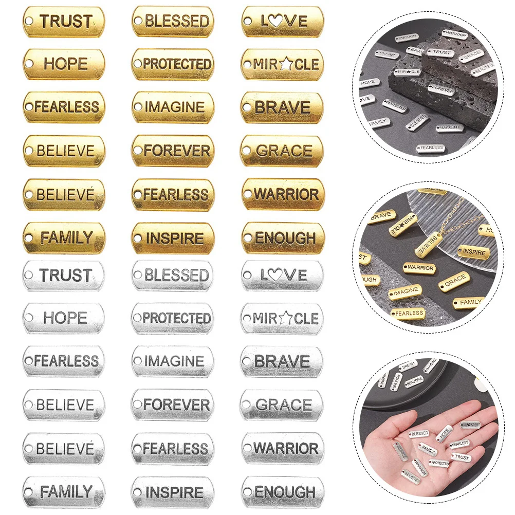 

36Pcs Alloy Inspirational Word Charms Motivational DIY Pendants for Jewelry Making Necklace Bracelet Keychain Accessories