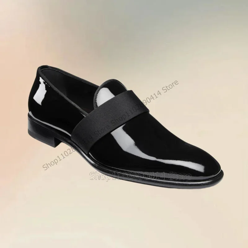 

Black Patent Leather Riband Decor Men Loafers Fashion Slip On Men Shoes Luxurious Handmade Party Banquet Office Men Dress Shoes