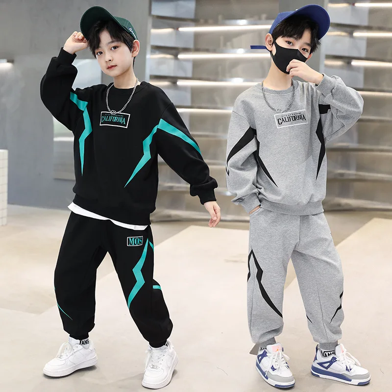 

Teen Boys Contrast Alphabet Lightning Sweatshirt+Sweatpant Sets Children Tracksuit Kids Outfits Jumper Pant Jogger Set For 5-15Y