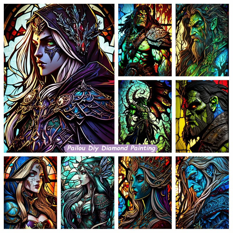 

Fantasy World Of Warcraft Stained Glass Art Diamond Painting Full Drills Lady Sylvanas Windrunner Mosaic Cross Stitch Home Decor