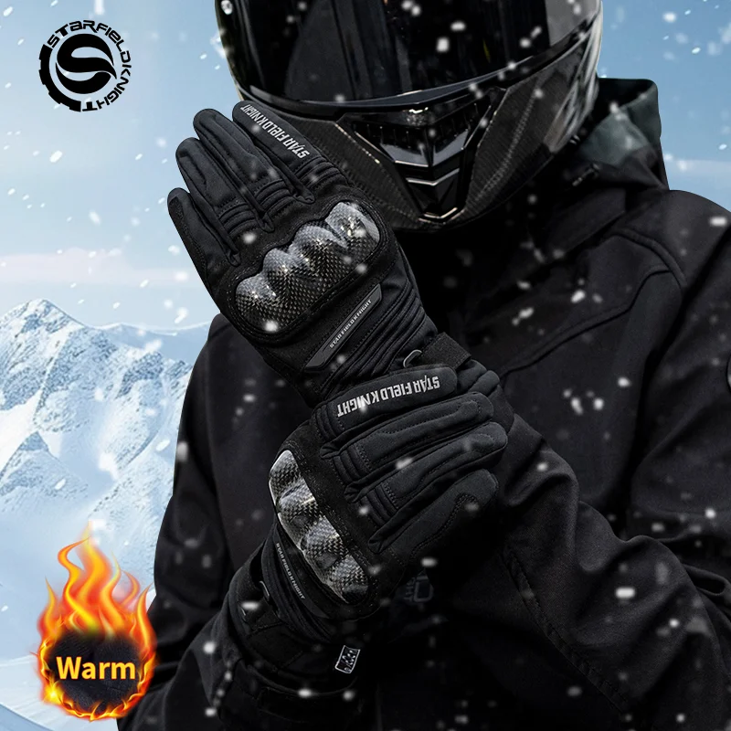 SFK Winter Motorcycle Riding Gloves Plush Keep Warm Waterproof Inner Liner Carbon Fiber Joint Protection Full Finger Equipment