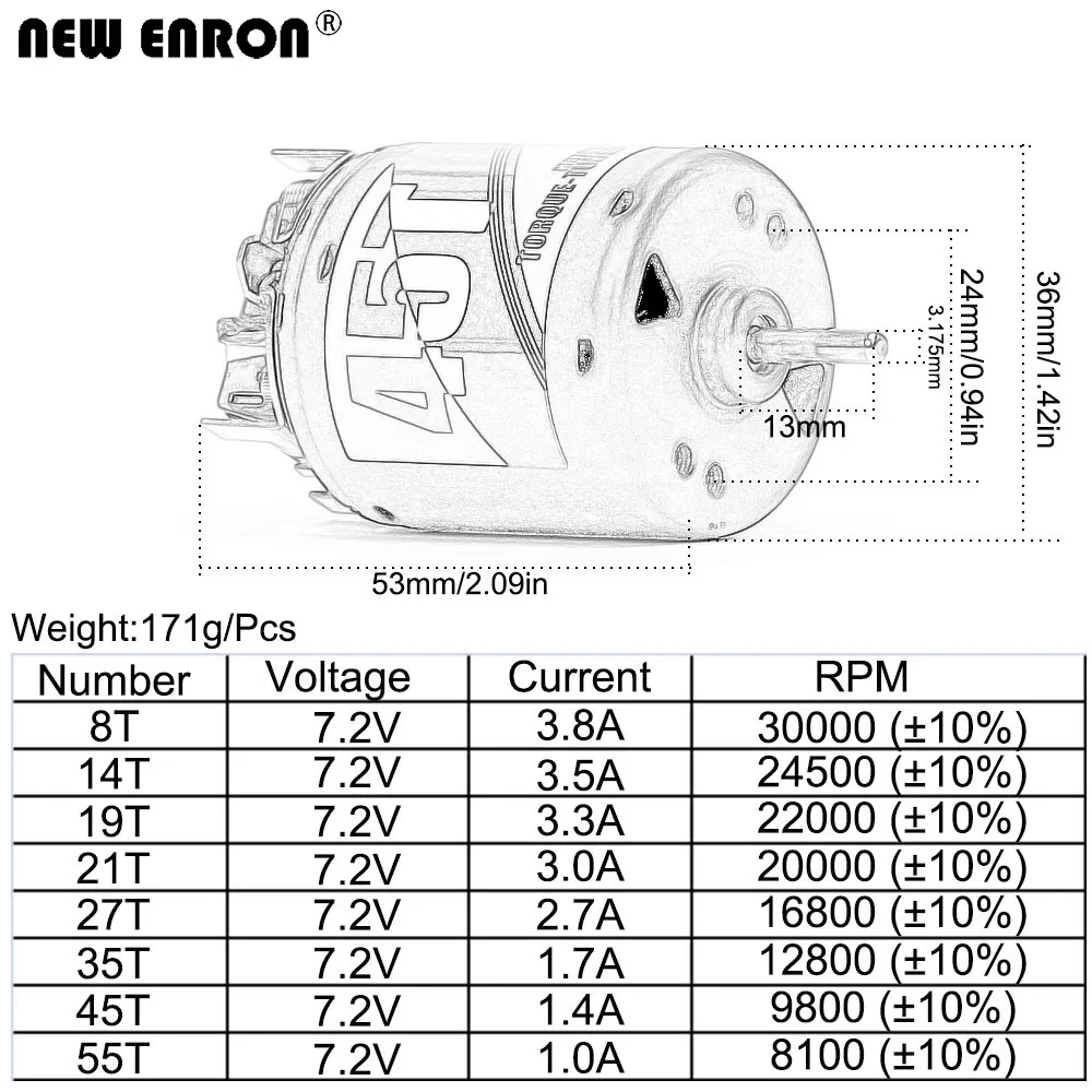 NEW ENRON 8T 14T 19T 21T 27T 35T 45T 55T 540 3-Slot Brushed Motor For RC 1/10 Crawler Axial SCX10 AXI03007 90046 Redcat D90 CC01