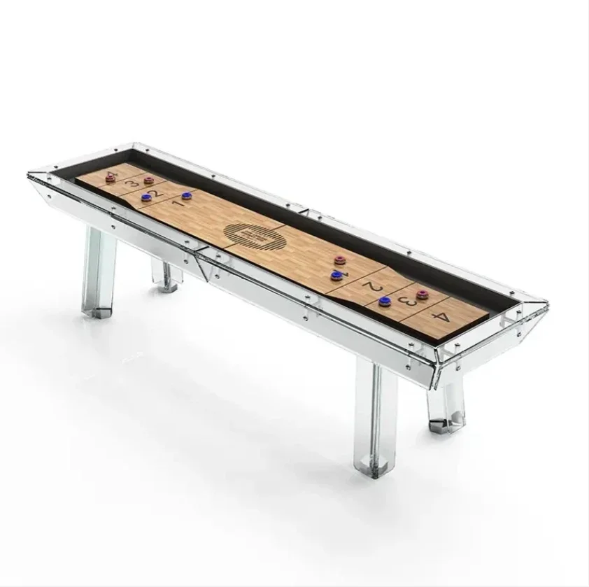 2026 Customizable 9 Feet Solid Wood Aluminum Alloy Tempered Glass Shuffleboard Table Durable Indoor Sports 12/14/16/18/22 Board