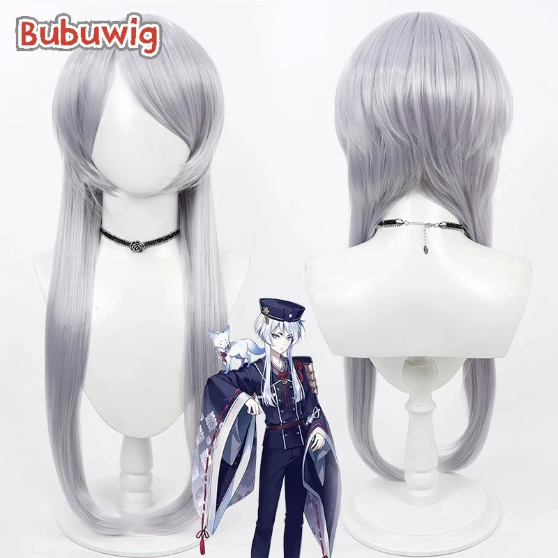 Bubuultraviolet Hakusan Yoshimitsu Cosplay Perruques, Cheveux Synthétiques, Touken Ranb Hakusan Yoshimitsu, Argent Gris, Perruque Cos, Degré de Chaleur, 70cm