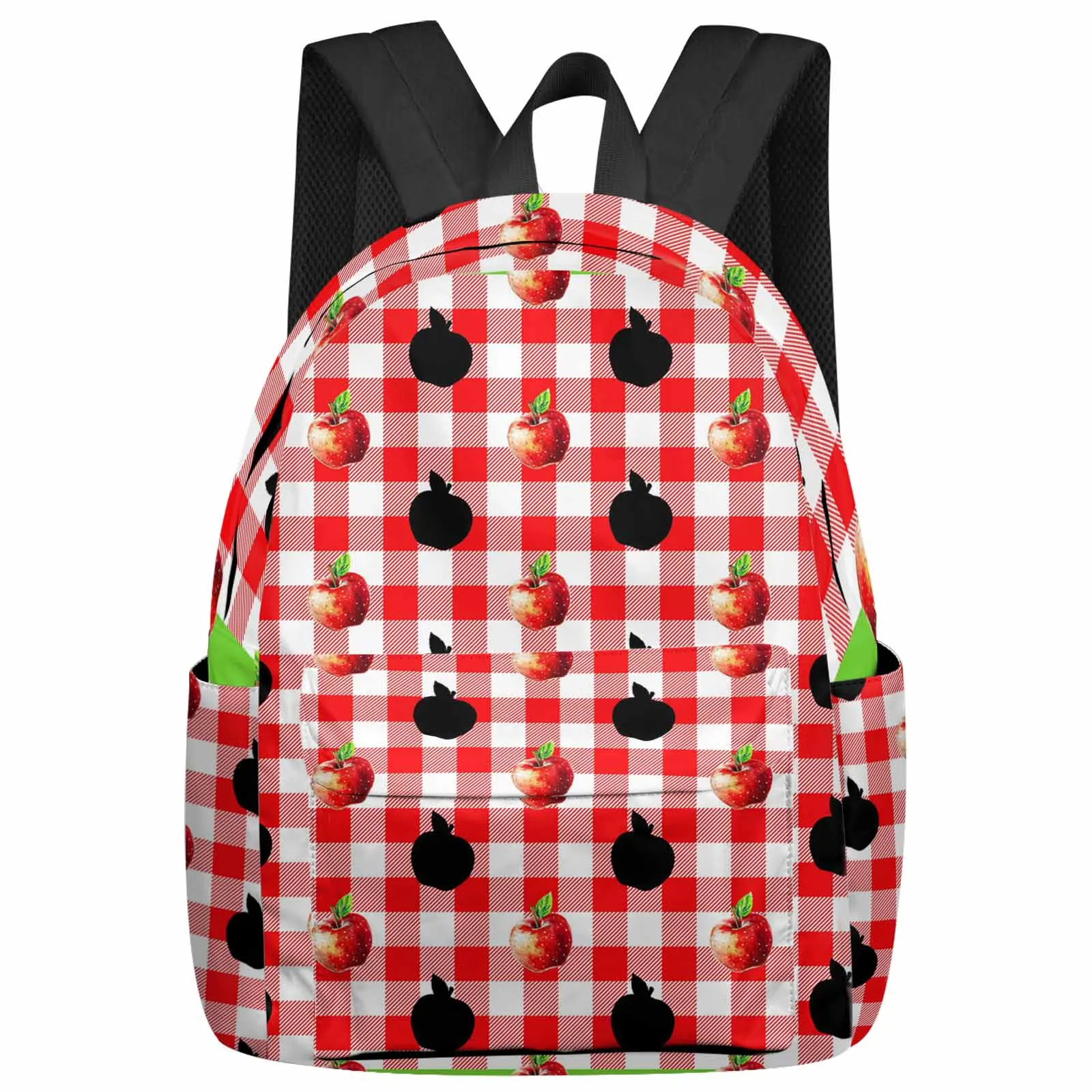 

Red Fruit Plaid Green Bordered Backpacks Teenagers Student School Bags Men Women Travel Mochila