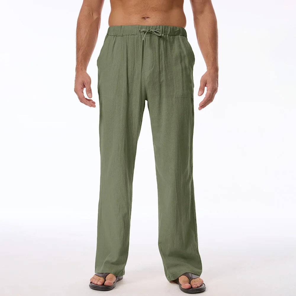 Herren Freizeithose aus Baumwolle und Leinen, Leichte Gerade Hose, Modischer Urlaubsstil, Atmungsaktive Männerhose