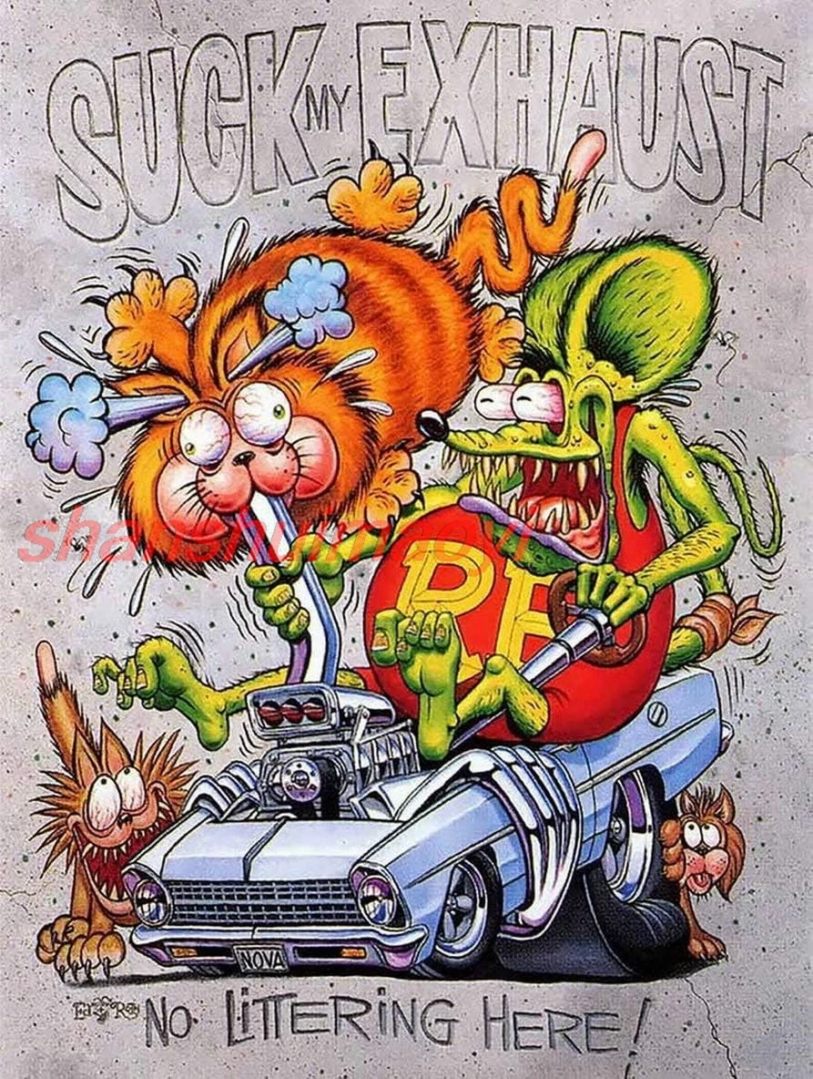 Wisesign Rat Fink Suck My Exhaust, Ed Roth, Big Daddy, Daddy Roth, Signs Rusty Look Reproduction Metal Tin Sign 8X12 Inc ALI