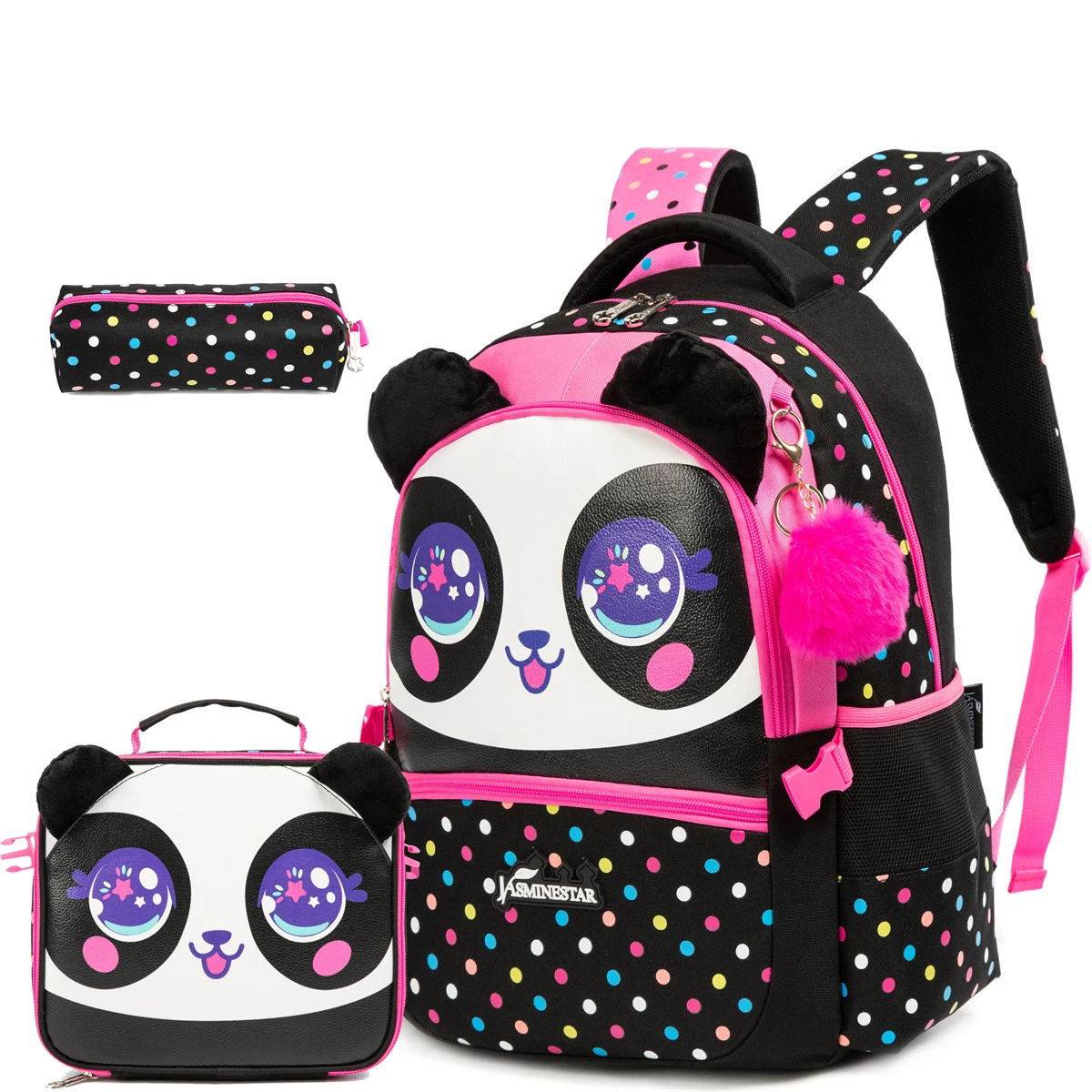 3PCS Cute Animal Backpack for Girls PU Leather Bookbag for Elementary School with Lunch Bag And PenBag