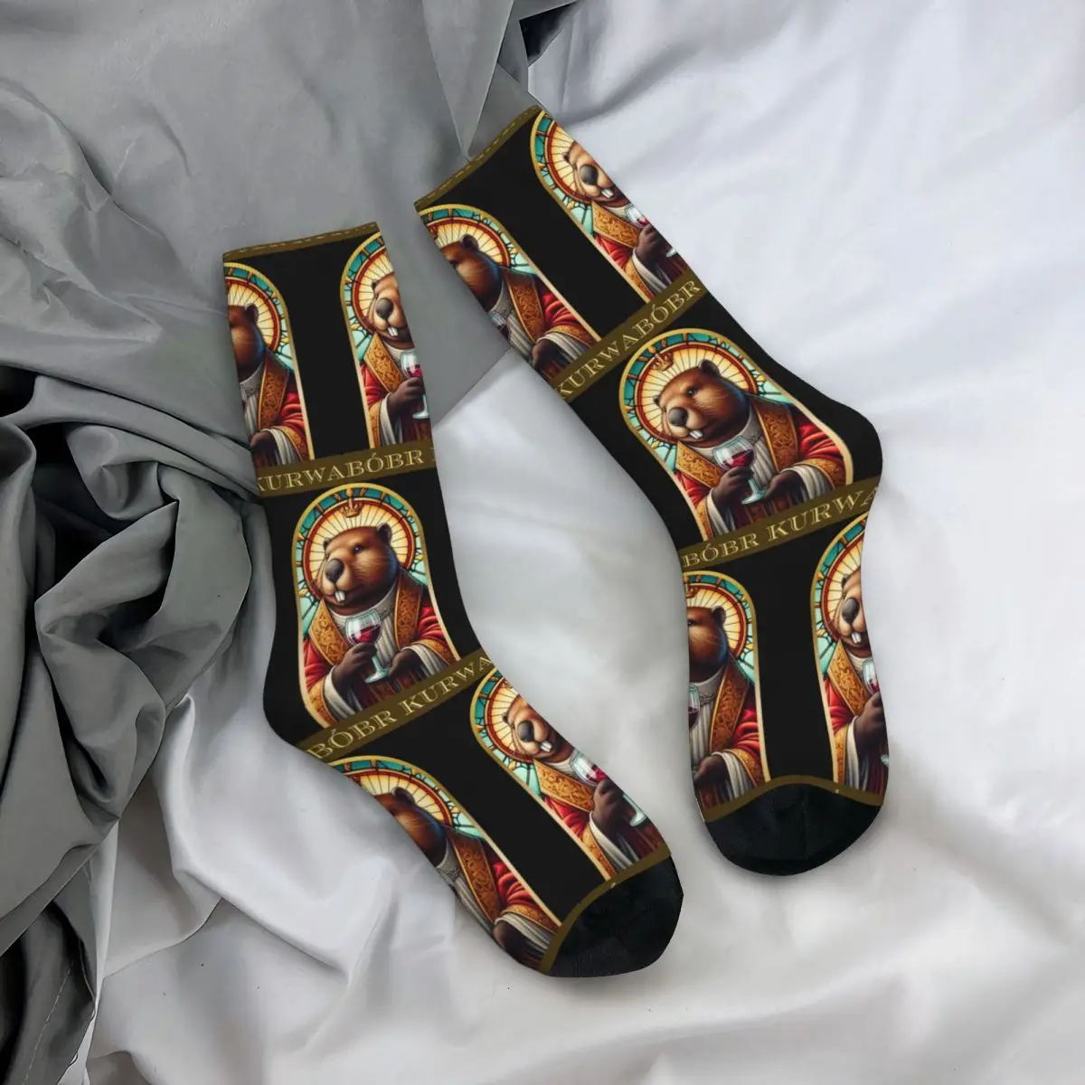 Happy Funny Men\'s Socks Harajuku Saint Bobr Kurwa Beaver Bober Sock Polyester Skateboard Women Socks Spring Summer Autumn Winter