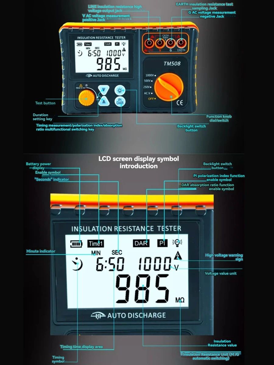 TM508 wysoka precyzja izolacja cyfrowa Tester rezystancji cyfrowy megomierz cyfrowym amperomierzem