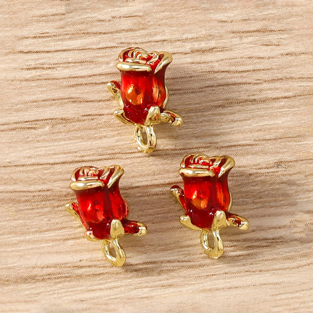 Tusember 5 Stück vergoldete Rosenblüten-Anhänger, niedliche Blumen-Charm-Perlen, passend für Original-Armbänder und Ohrringe aus 925er Sterlingsilber, Bastelbedarf – Detail 13