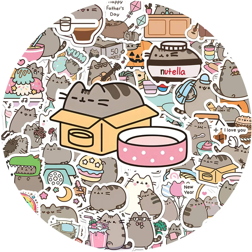 Pegatinas de dibujos animados de gato grueso, calcomanías estéticas de juguete, papelería DIY impermeable, diario de teléfono, pegatina de Graffiti Kawaii, 10/30/60 Uds.