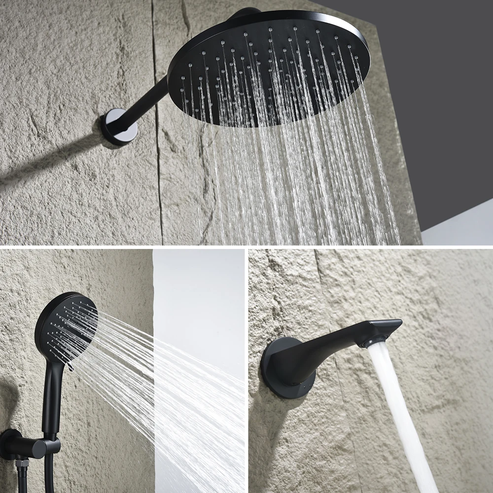 مجموعة نظام دش حوض الاستحمام الحراري الذهبي المصقول، صنابير الدش النحاسية الصلبة لتجديد فندق الحمام