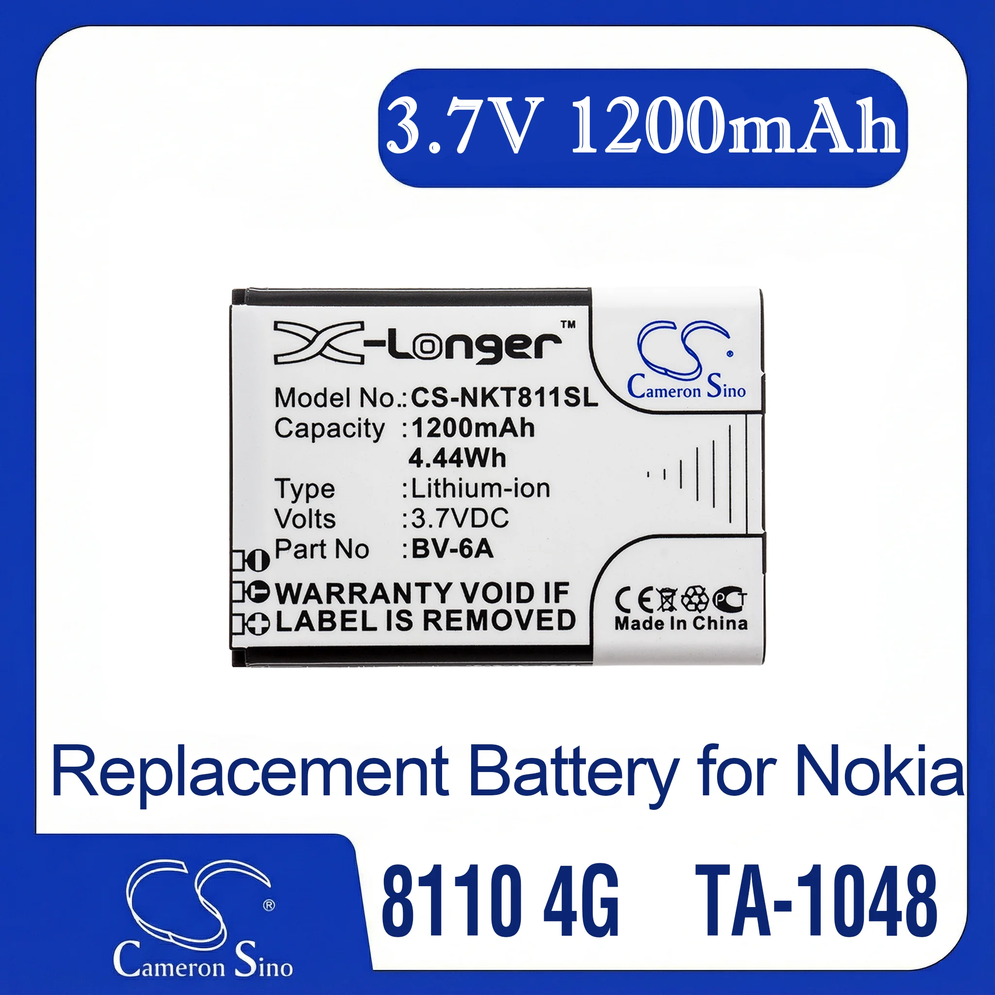

Cameron Sino Replacement Battery for 2720, 8110 4G, TA-1048, TA-1059, TA-1295, V Flip Fits P/N BV-6A