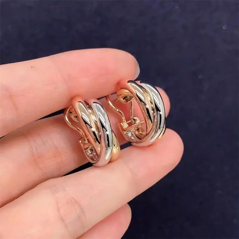 Fashion Trend Three color Three ring Wrapped Earrings for Women's Geometry Light Luxury High end Party Jewelry Gift