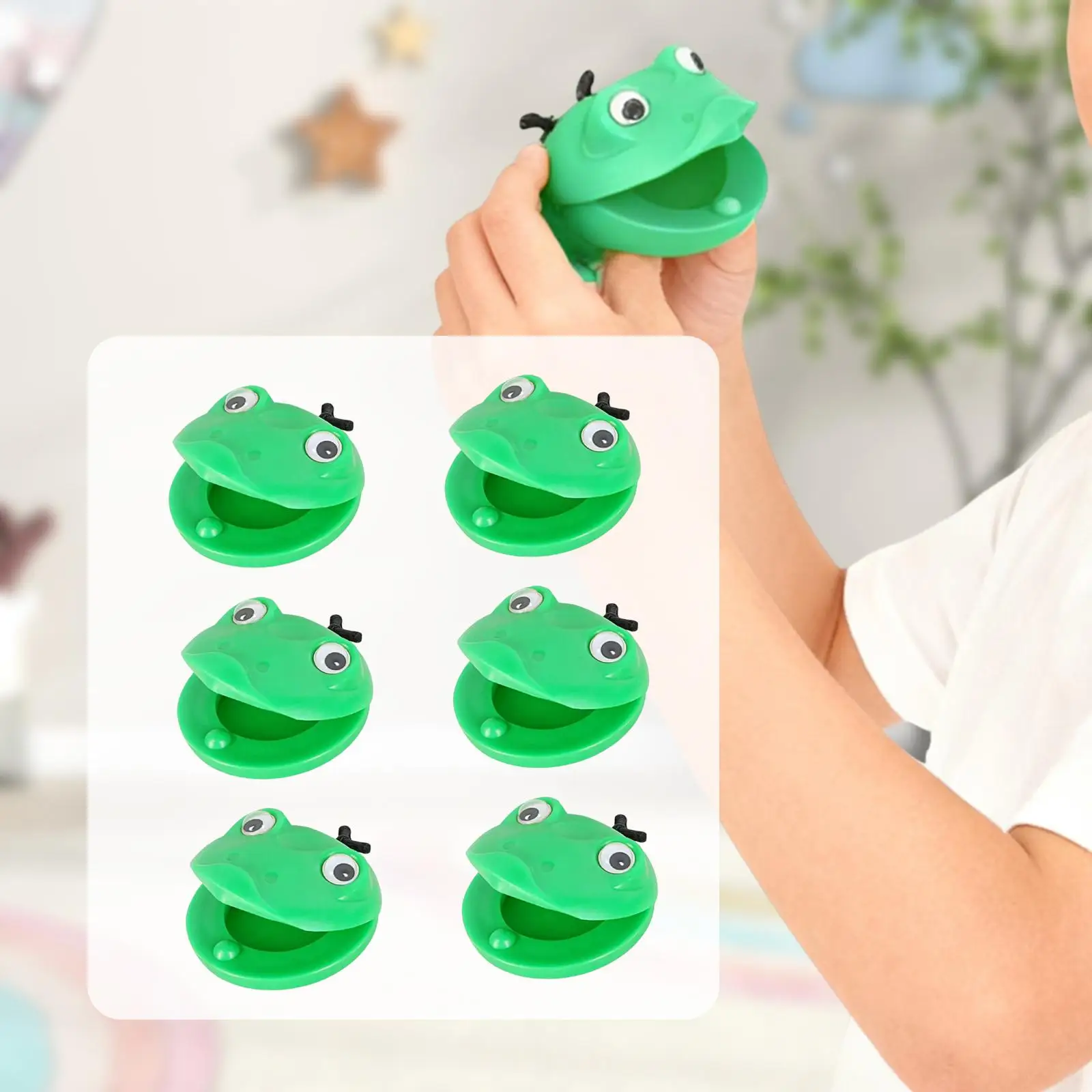เครื่องดนตรีเคาะจังหวะ 6 ชิ้น คาสตานีตส์นิ้วมือ ของเล่นเสริมจังหวะสำหรับเด็กก่อนวัยเรียน รูปทรงการ์ตูนน่ารัก คาสตานีตส์ดนตรีรูปหมอก สำหรับงานปาร์ตี้เด็กเล็ก