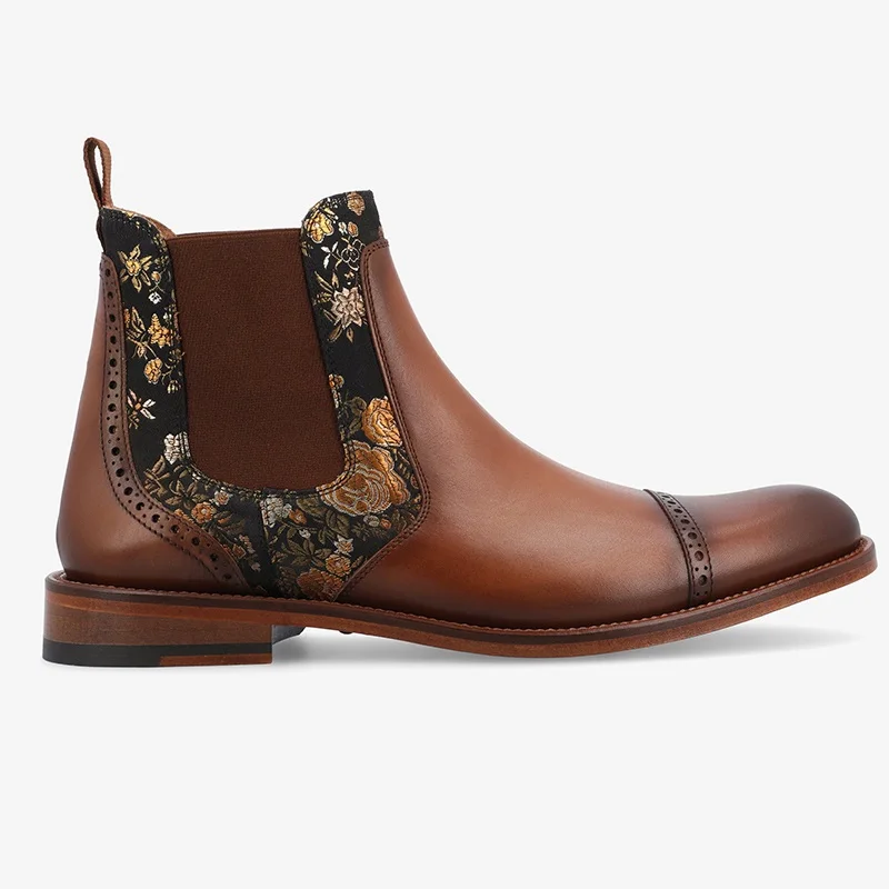 

Retro Printed Patchwork Men's Chelsea Boots Large Size 46 Casual Business Leather Boots Man Elegant Pointed Ankle Boots For Man