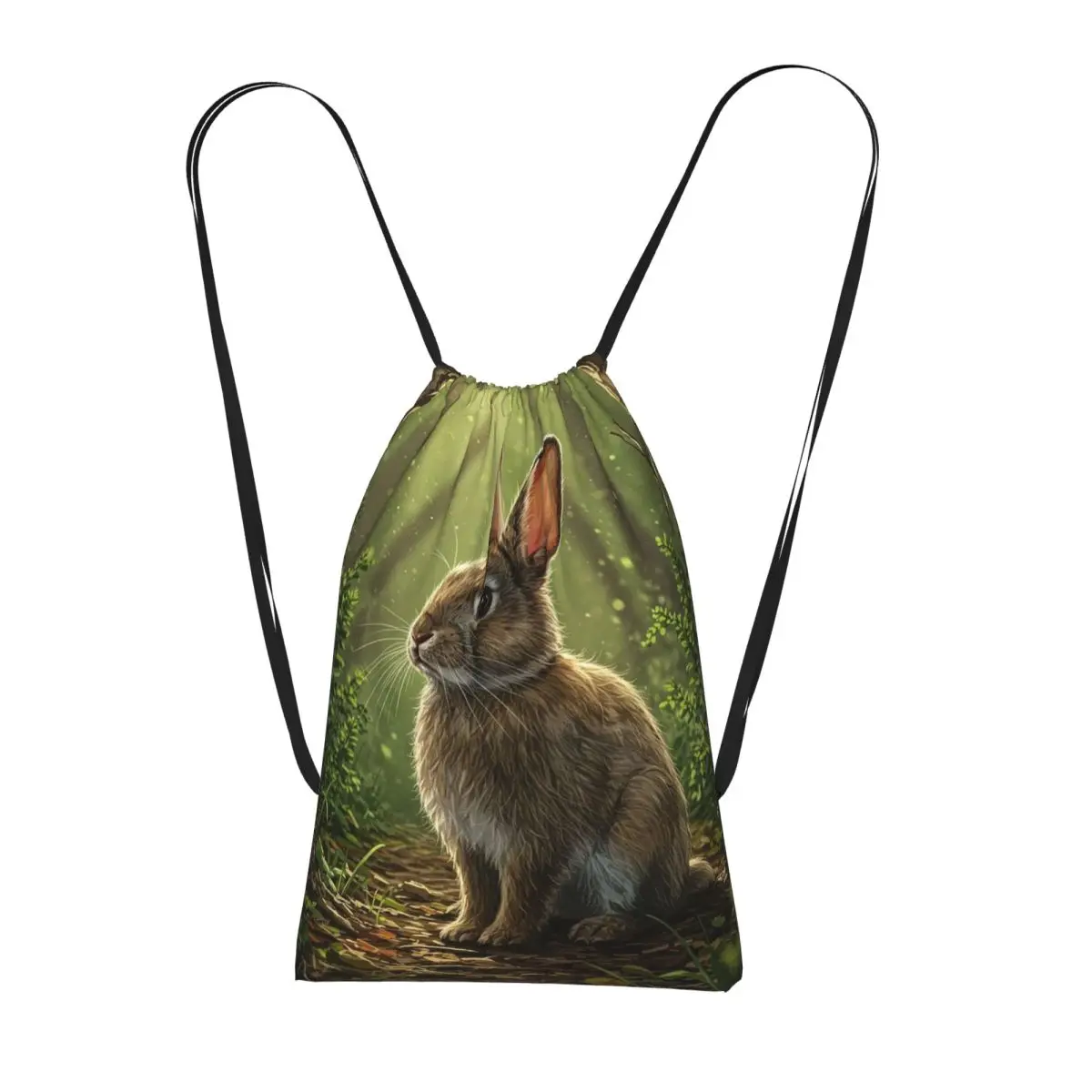 

Rabbit In The Forest Anime Backpacks Casual Drawstring Bundle Pocket Shoes Bag Book Bags for Travel Students