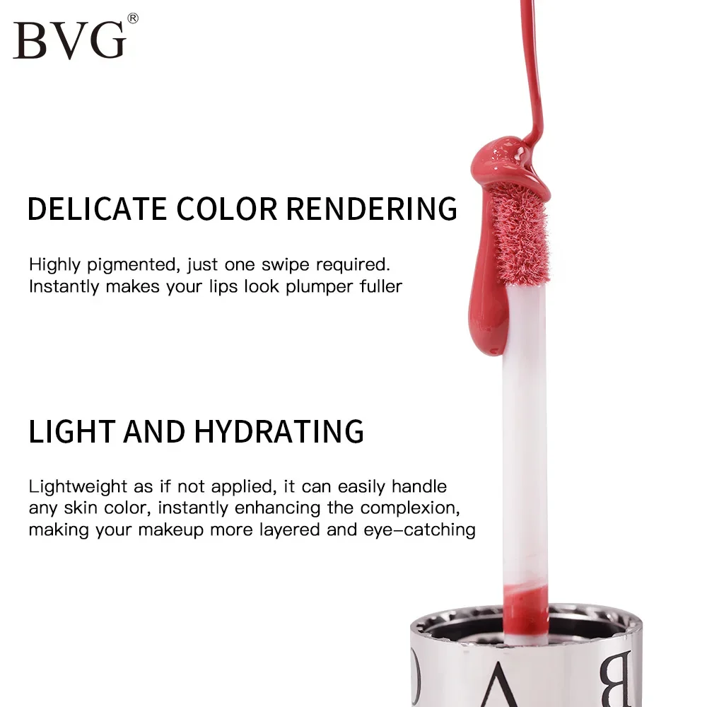 BVG 6 Color Lip Gloss Light Shiny Luster Moisturizing Waterproof Long Lasting Color Rendering Professional Liquid Lipstick 6g