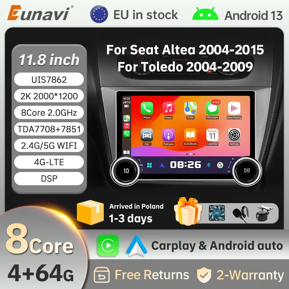 

Wireless CarPlay Android Auto Car Radio for SAT Altea XL 2004-2015 Toledo 2004-2009 because Intelligent Systems Car Radio