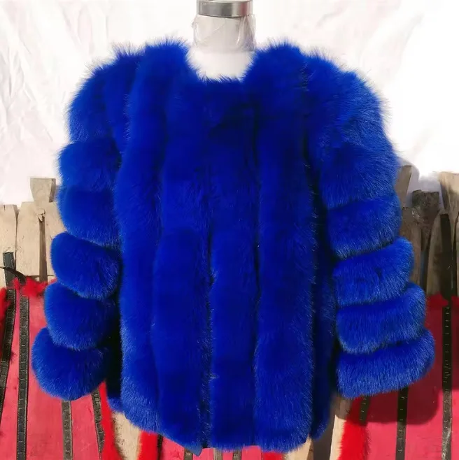 Women Open Front Faux Fox Fur Mid Length Coat Long Sleeve Plush Warm Outerwear for Party Daily Winter Wear image 3