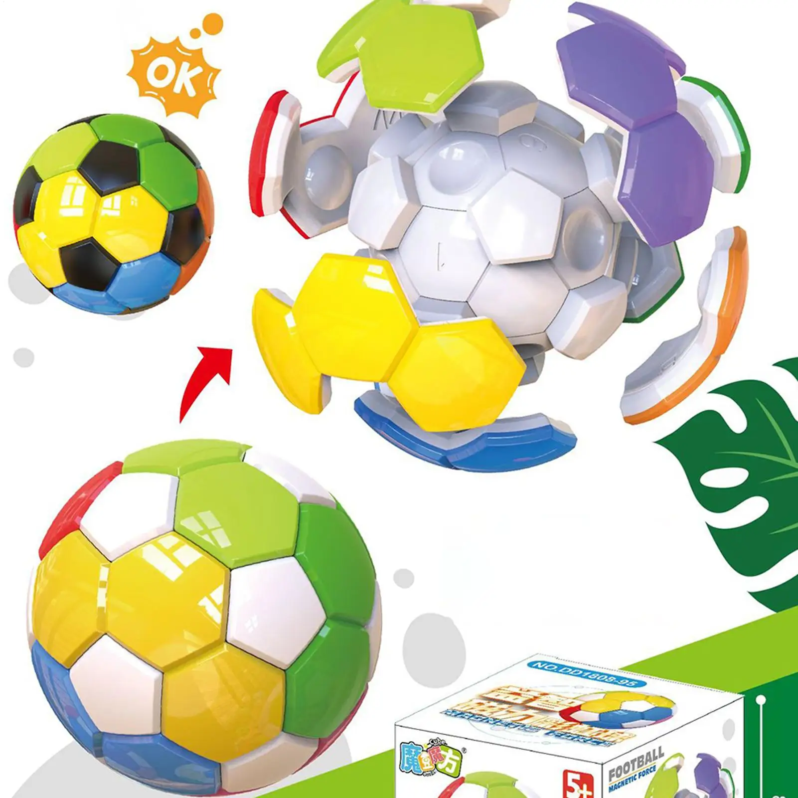 Cubes magnétiques ballon arc-en-ciel Puzzle casse-tête ballon de football Cube anti-Stress pour étudiants garçons enfants filles préscolaire