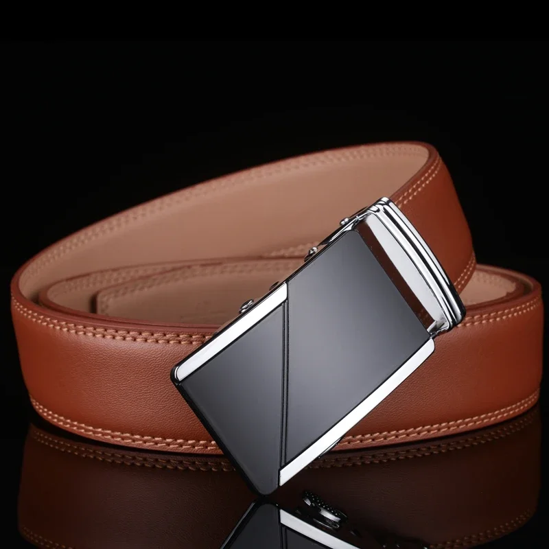 

Plyesxale Men Belt Fashion Automatic Buckle Belts Brown Male Leather Belts Luxury Brand Cowhide Cinturon Hombre Men's Cinto G28