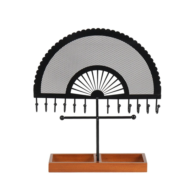 Retro Style Black Semicircular Fan-Shaped Jewelry Stand Jewelry Display Stand Earrings Necklaces Rings Jewelry Stand, Durable