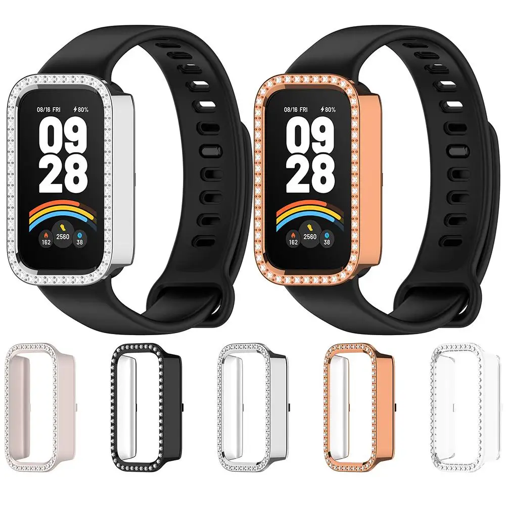 Для Xiaomi Band 9 Active защитный чехол для часов с бриллиантами, инкрустированный бриллиантами, ремешок 3, полый чехол-браслет F2K7