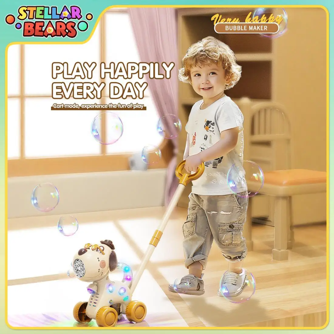 Chariot à bulles électrique automatique, Machine à bulles, Animal, chien, Lion, poussée à la main, avec lumières, musique, fête en plein air, jouets pour enfants