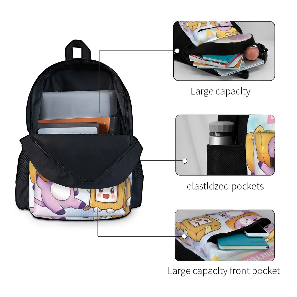 Divertente youtuber per bambini Lankybox donna zaino Casual bambini borsa da scuola Laptop Mochila bambini borsa a tracolla impermeabile