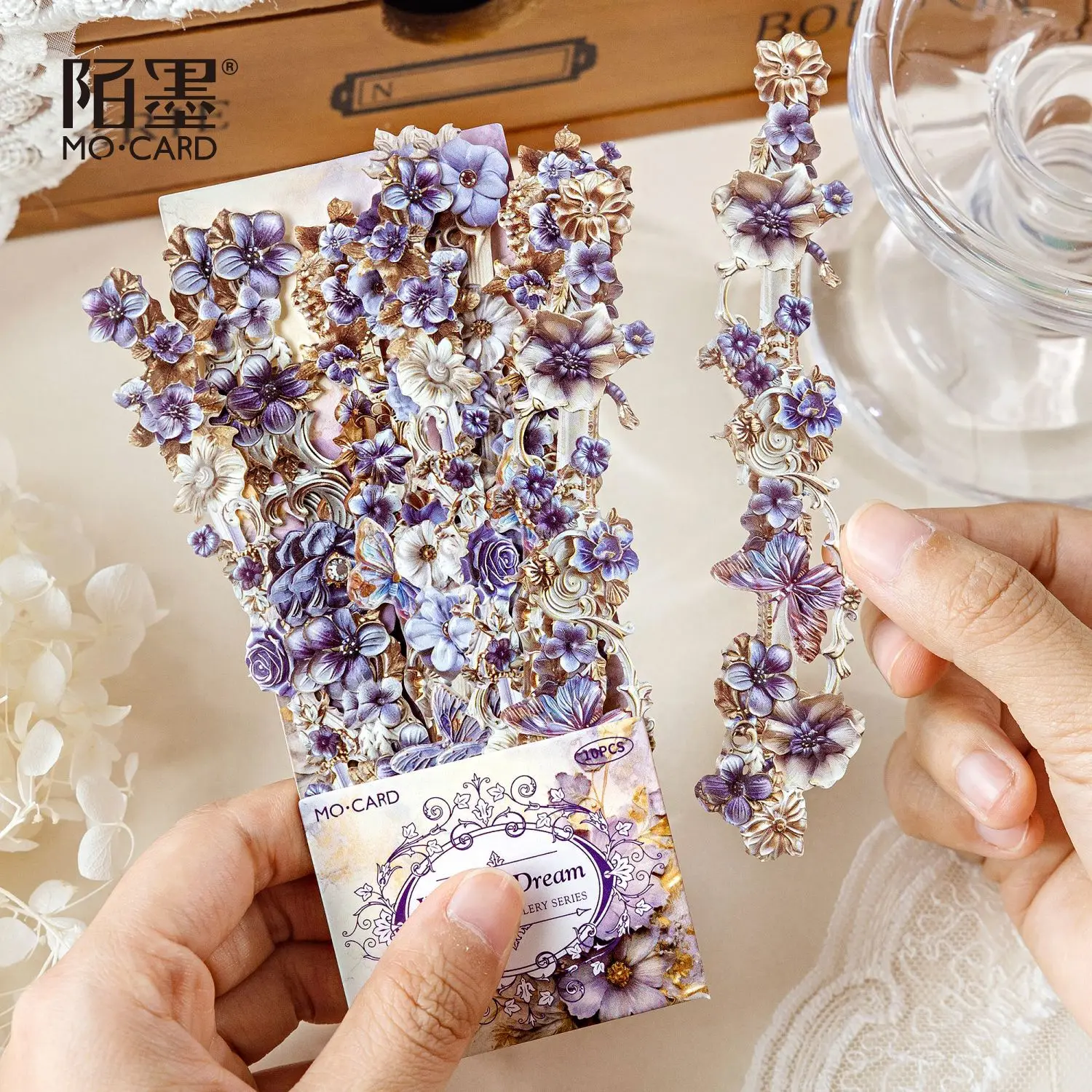 Mr. Paper, Encounter Gallery Series Film Cutting Stickers Bag, Relief Plate European Vintage Strip Flowers Decorative Stickers