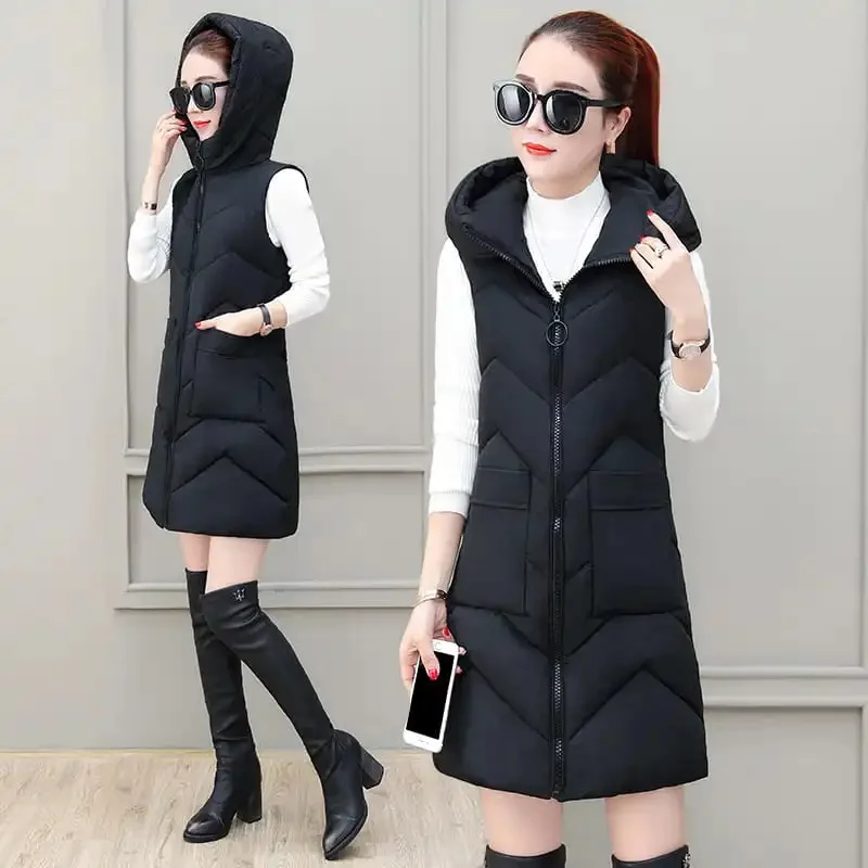 

Hooded Zipper Jacket Women Oversize Waistcoat Winter Outerwear Hooded Parka Fashion Quilted Vest Casual