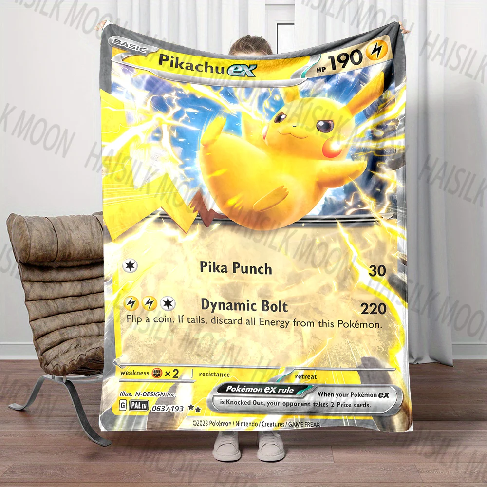 Pokémon Game Cards Pikachu Print Blanket Warm Soft Fluffy Throw Kids Adult Sofa Bed Break Blanket for Travel Camping Picnic Car