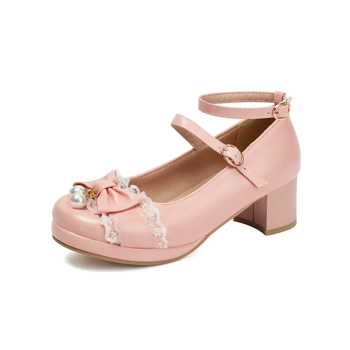 

Women Lolita Halloween Cosplay Shoes Buckle Strap Block Heel Mary Jane Lace Ruffles Pumps Girls Cute Christmas Gift Outfit