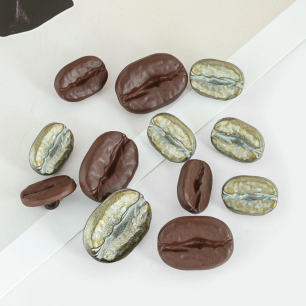 5PCS Creative Coffee Bean Buttons Zinc Alloy Single Hole Hand Sewing Clothing Decoration Crafts Sewing Supplies Accessories