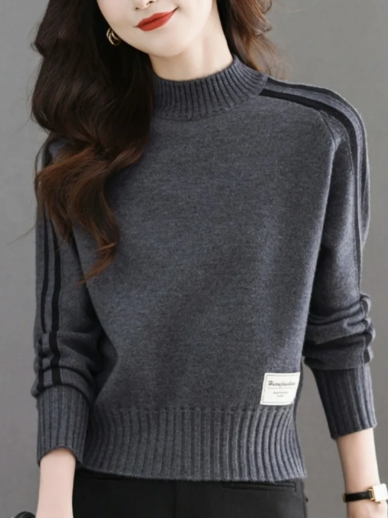

Women's ort Knitted Sweater High Waist f High Collar Spring Casual Sle Regular Fit Soft Wool Blend Long Sve Top