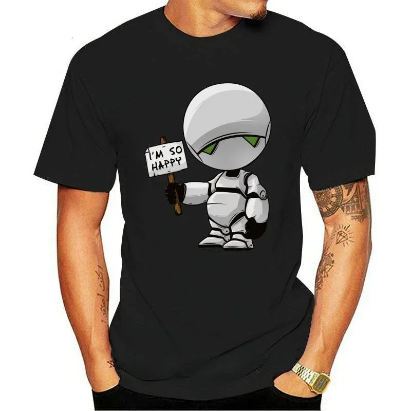 New boys Black defected robot, film, fashion classic T-shirt Marvin happy tops tee T shirt