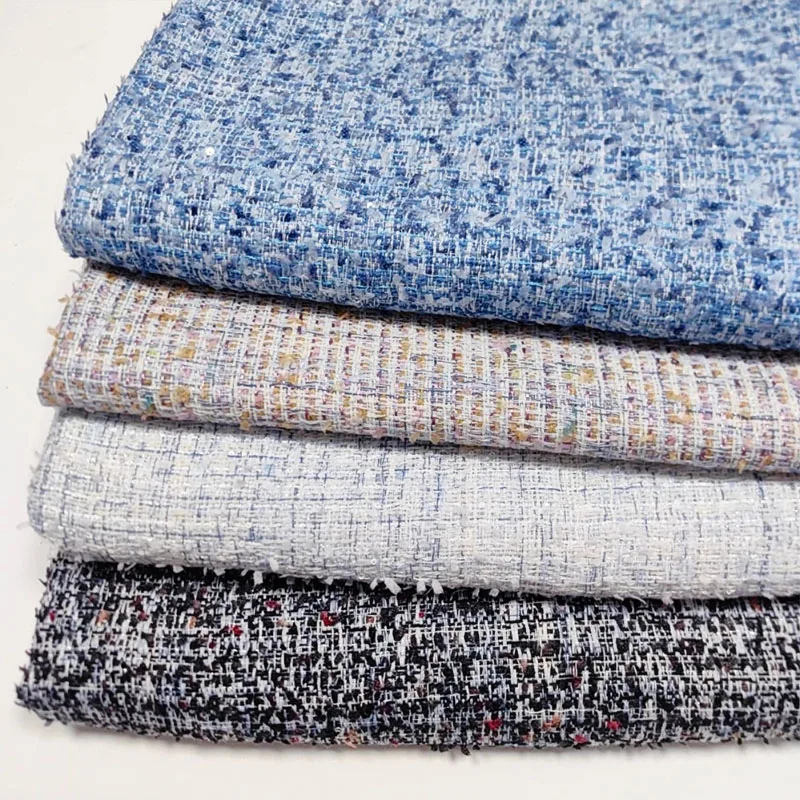 리본 원사 염색 땋은 밝은 와이어 트위드 원단, 바느질 여성용 가을 원피스 코트 핸드백, DIY 바느질 재료, 블루, 블랙