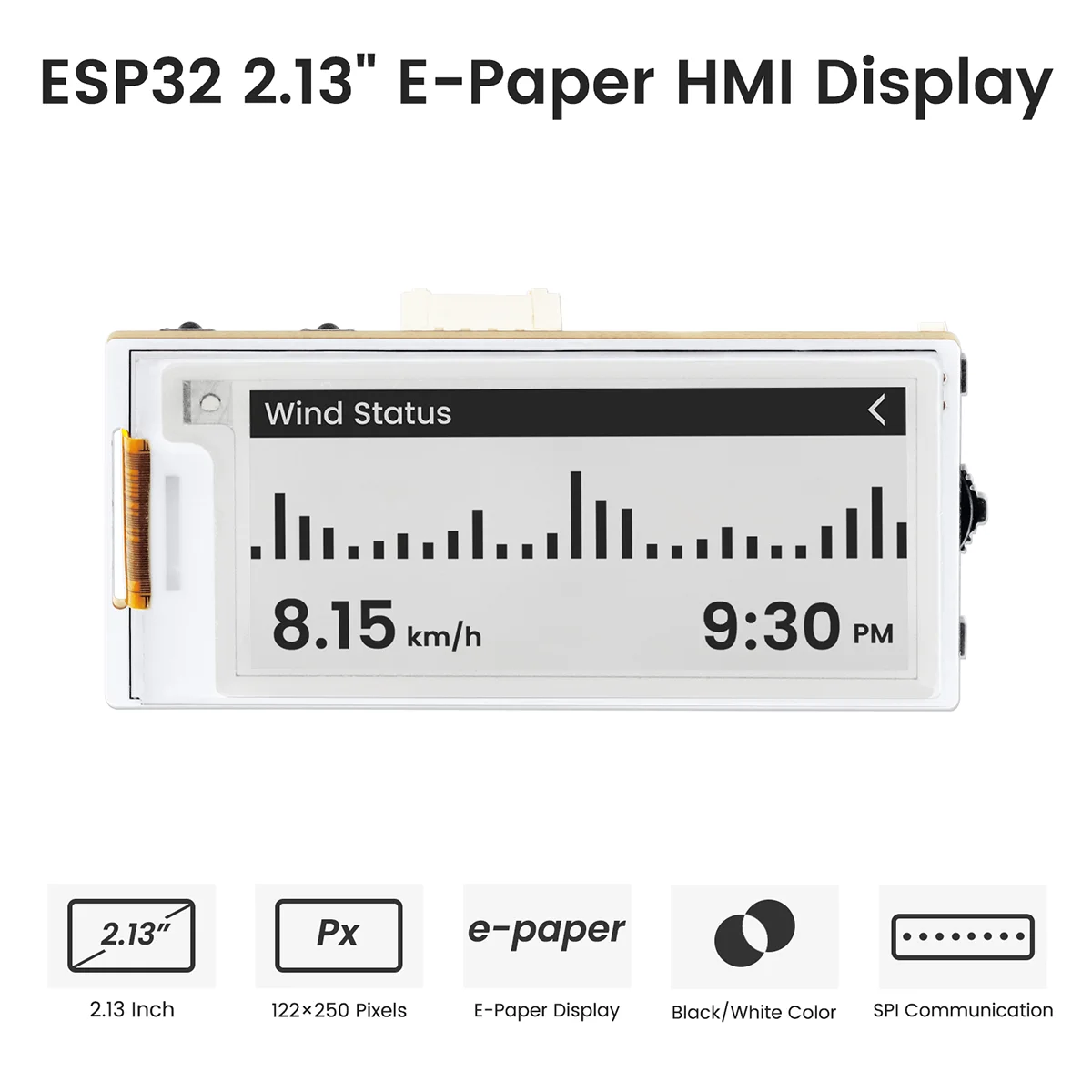 CrowPanel 2.13 Inch E-paper E-ink 122*250 ESP32-S3 HMI Display Black/White Driven By SPI Interface for Arduino /ESP/MicroPython