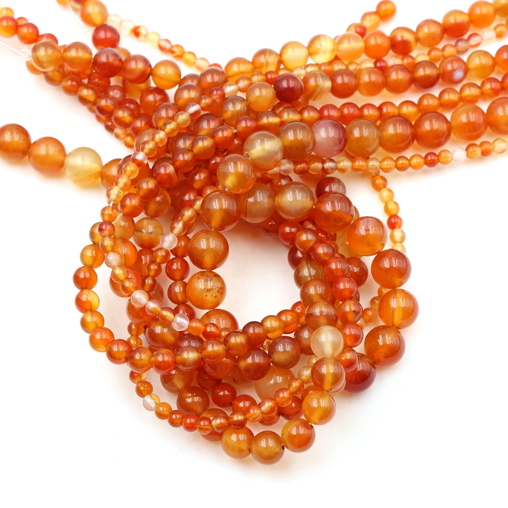 Natural Stone Carnelian Round Beads Red Agat 2 3 4 6 8 10 12MM Charm Bracelet Necklace Handicrafts DIY Beads for Jewelry Making