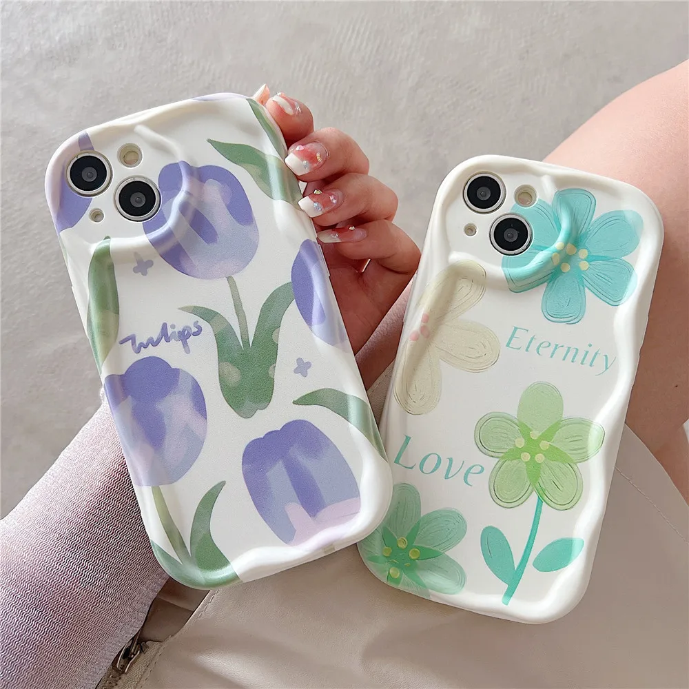 Curly Wave Edge Cream Heart Flowers Case For Samsung Galaxy A52 A53 A04E A14 A24 A34 A54 A23 A13 A32 5G 4G Silicone Phone Cover